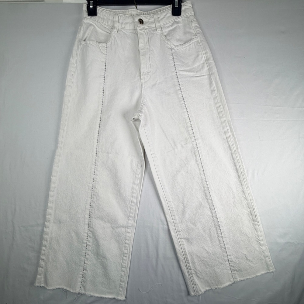 Pilcro and the Letterpress White Wide Leg Jeans Ladder Stitch Raw Hem Womens 27